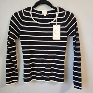 Cyrus Striped Long Sleeve Top, XS,‎ Black & White, Crew Neck Knit Sweater
